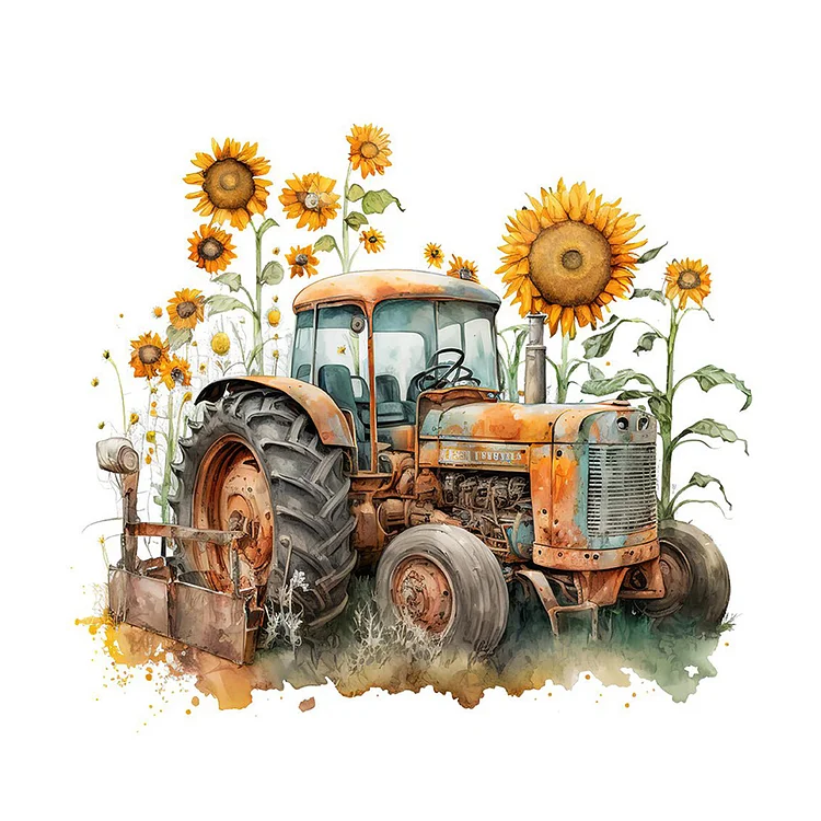 Retro Nostalgic Sunflower Truck 30*30CM(Canvas) Full Round Drill Diamond Painting gbfke