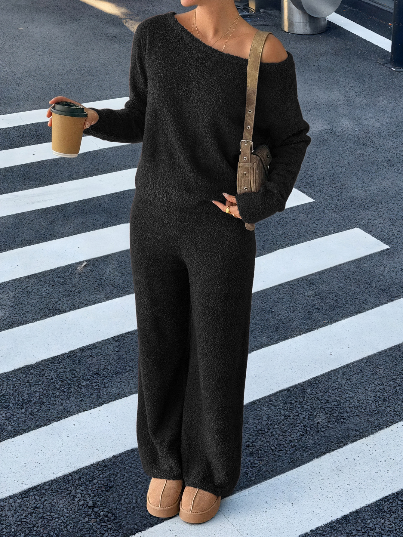 Off-Shoulder Cropped Sweater & Wide-Leg Pant Set - HIGIANNA&reg;