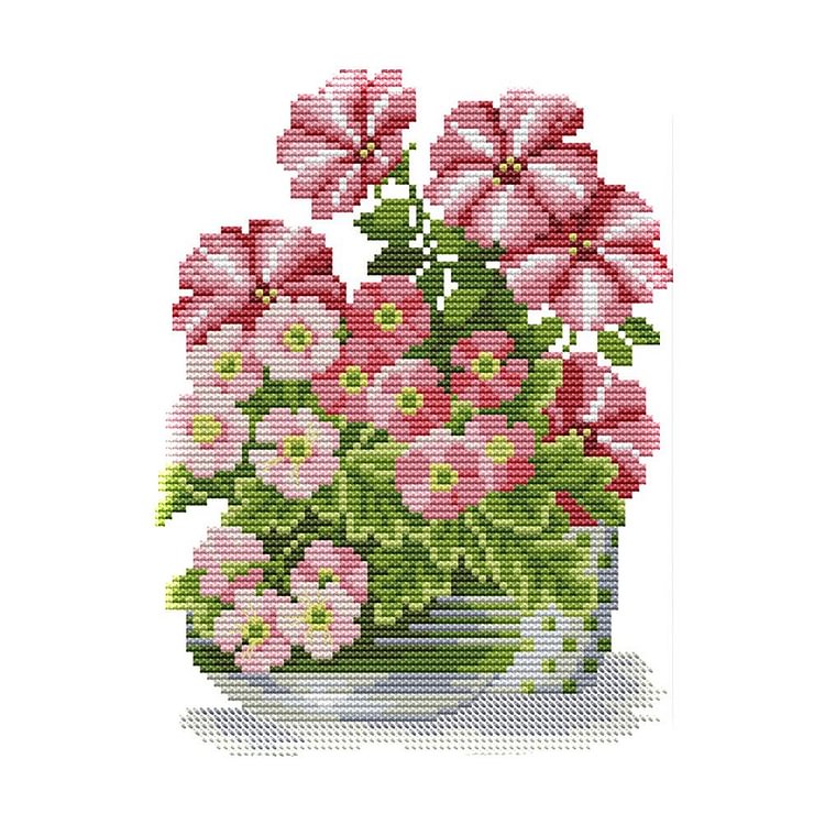 Joy Sunday - Flowers - 14CT 2 Strands Threads Printed Cross Stitch Kit - 23x18cm(Canvas)
