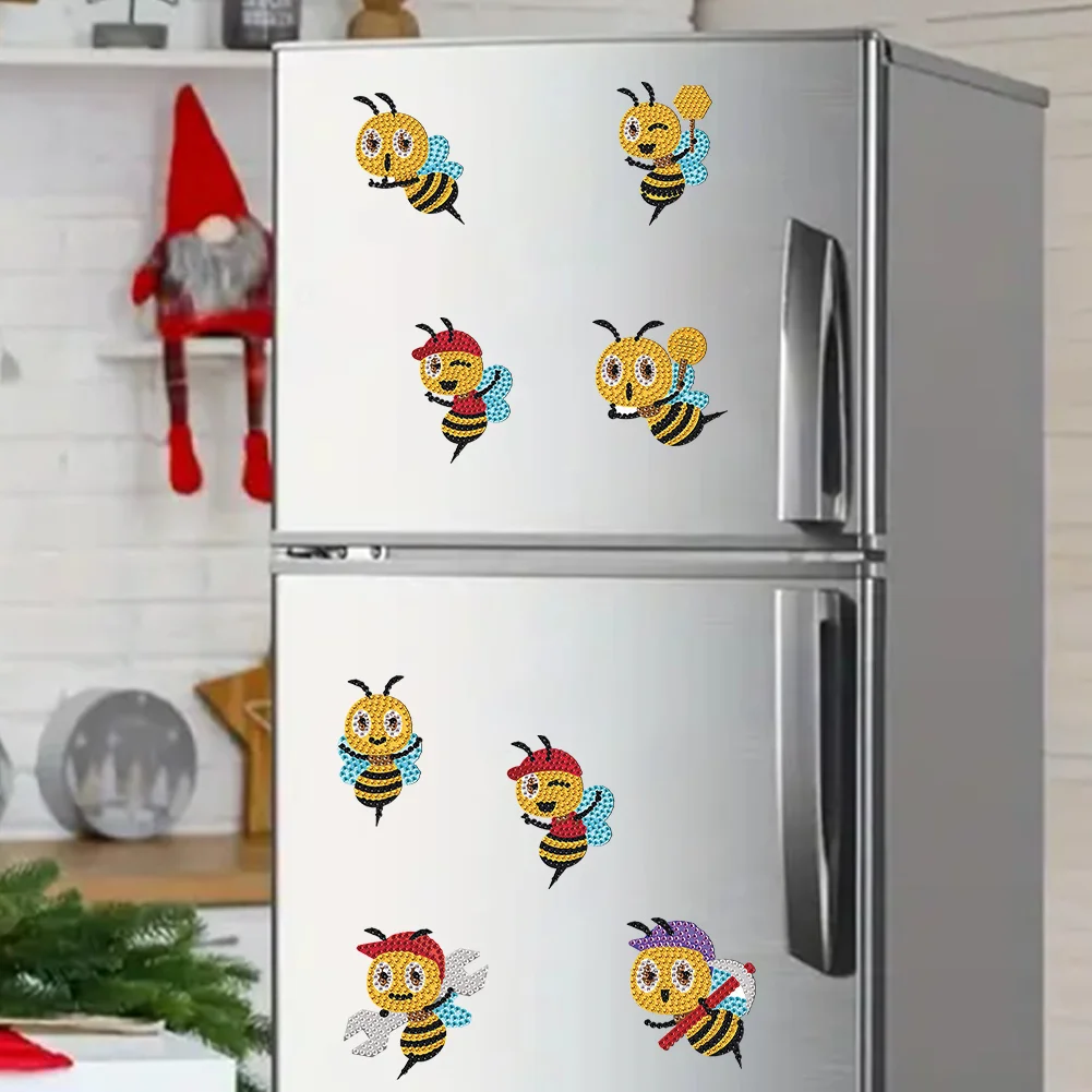8Pcs DIY Bee Special Shape Diamond Painting Fridge Stickers for Home Decor