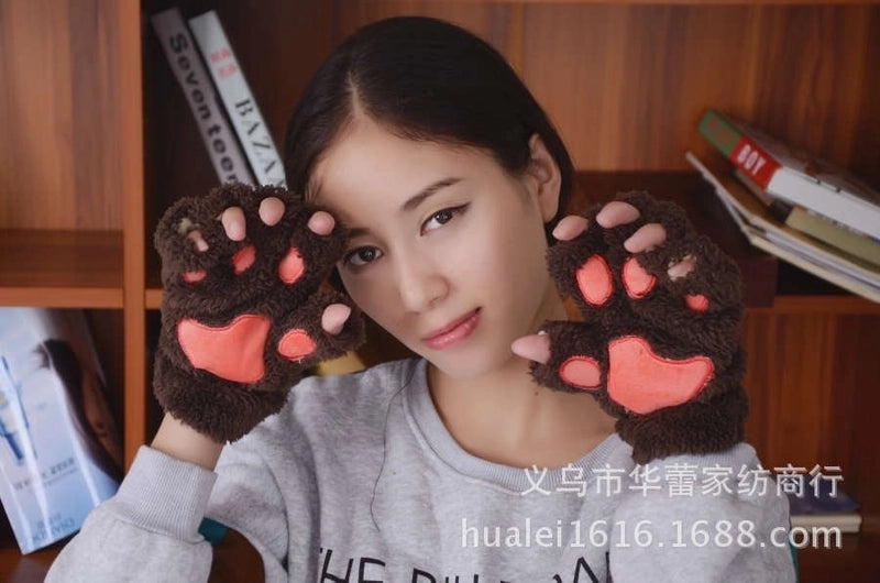 Women’s Cute Cartoon Plush Gloves 1 Pair