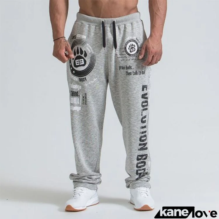 Men Sporty Mid Waist Hat Rope Letter Printed Loose Pants