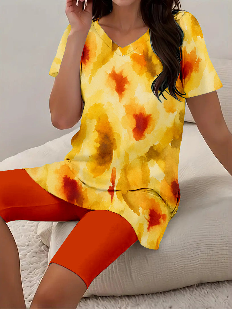 Women Long Sleeve V-neck Graphic Floral Printed Top