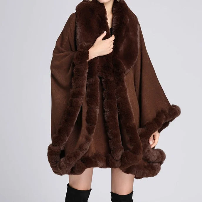 Cloak Cape Faux Fur Bride Wraps Poncho Coat For Women