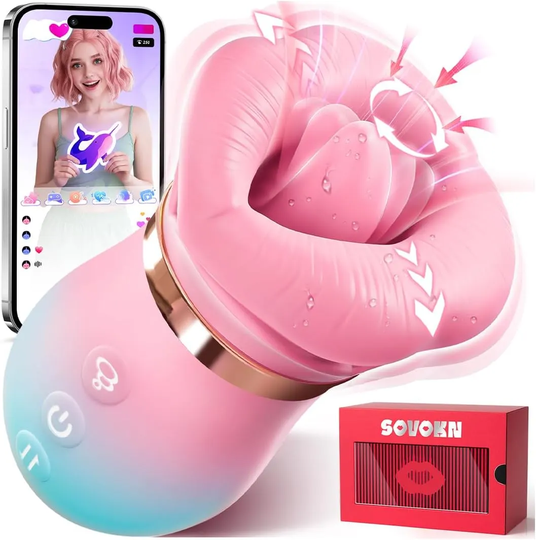 Vibrator pentru femei - Sovokn jucărie sexuală 5 &icirc;n 1 cu funcție de aspirare &icirc;n gură, formă de trandafir, 10 funcții de lingerea limbii, 3 funcții de aspirare automată și 1 funcție manuală, control prin aplicație, vibratoare pentru stimularea clitorisului