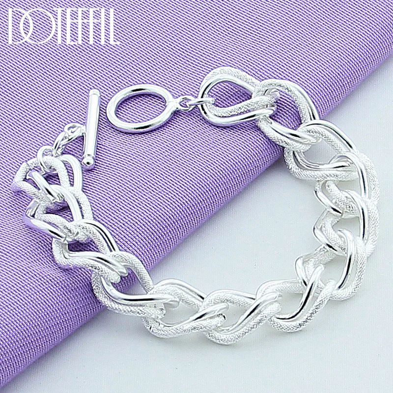 DOTEFFIL 925 Sterling Silver Matte Smooth Ring Chain Bracelet For Women Man Jewelry