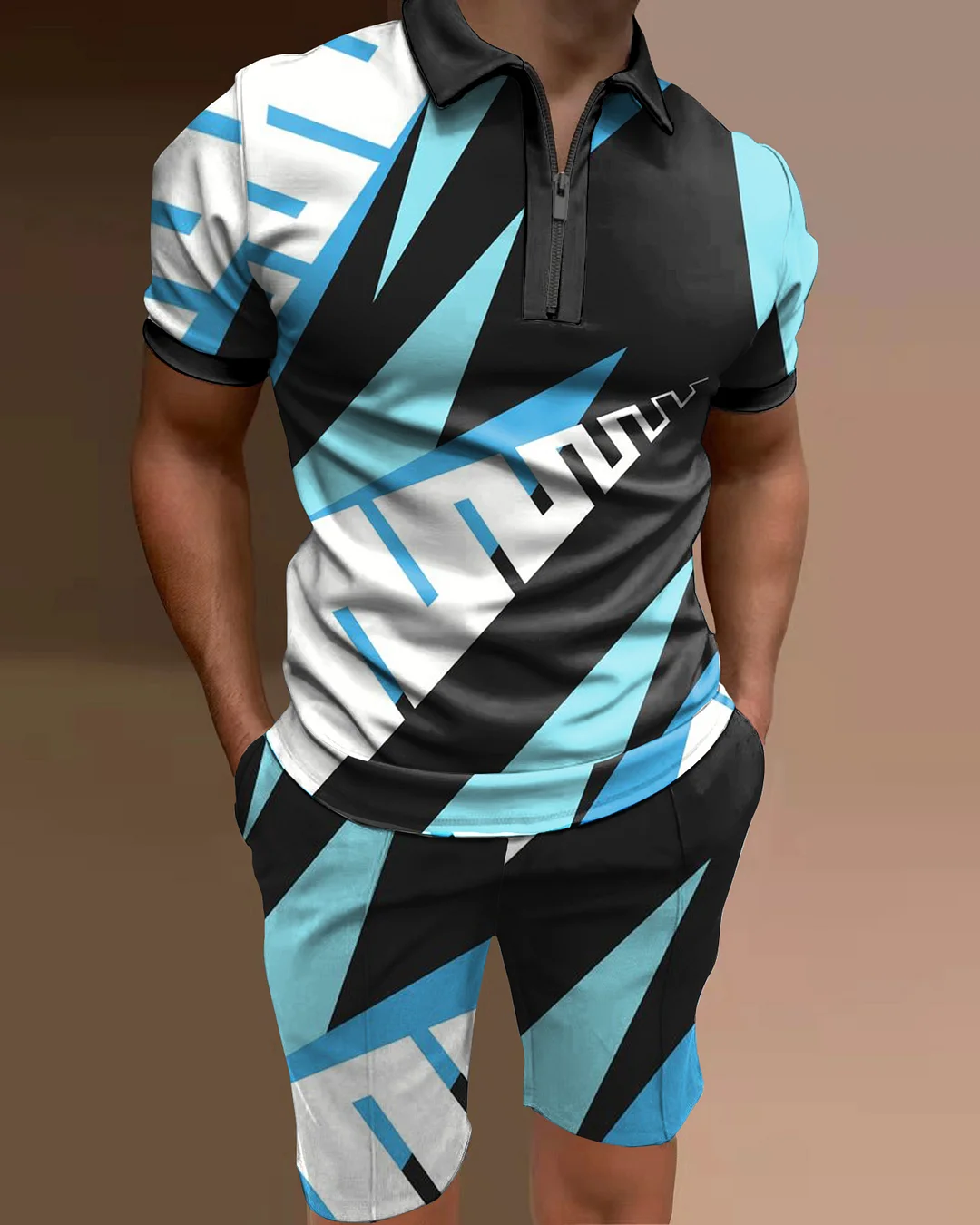 Men's polo shirt twill print two piece set