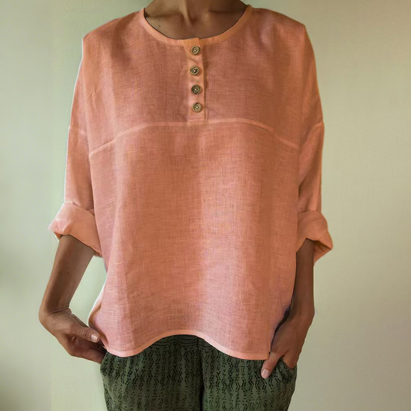 Solid Color Patchwork Long-sleeved Cotton And Linen Button Shirt elevenforest