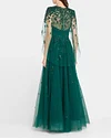 Women's Green Charming Cape-effect Embellished Tulle Gown