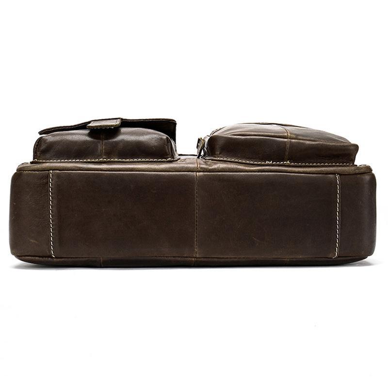 Men's Shoulder Bag Leather Large Capacity Retro Crossbody Bag Portable Briefcase