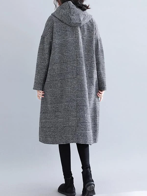 Timeless Chic: Loose Plaid Woolen Hooded Coat