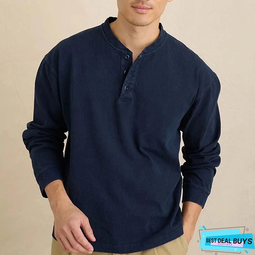 Men's Henley Shirt Tee Plain Henley Street Vacation Long Sleeve Button Pocket Clothing Apparel Basic Designer Modern Contemporary