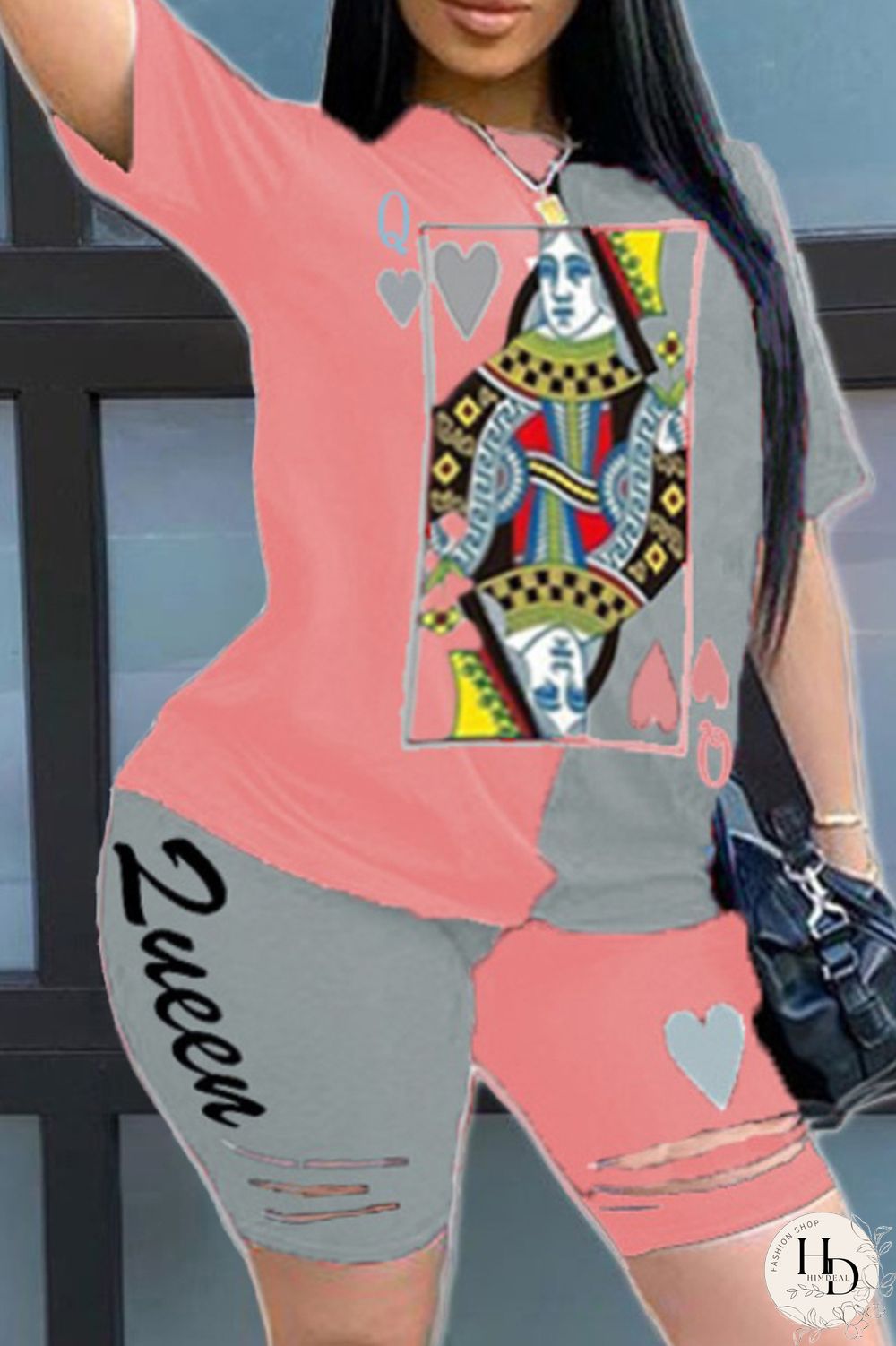 Black and red Fashion Casual Print Two Piece Suits O Neck Plus Size Two Pieces