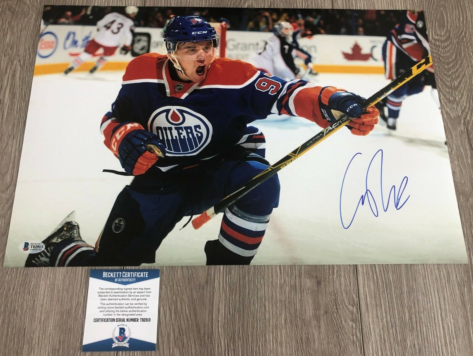 CONNOR MCDAVID SIGNED EDMONTON OILERS 12x18 Photo Poster painting w/BECKETT BAS COA EXACT PROOF