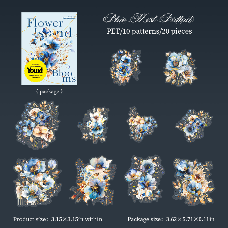 PET Sticker - Flower Island Bloom Series Vintage Floral Landscape Bronzing 