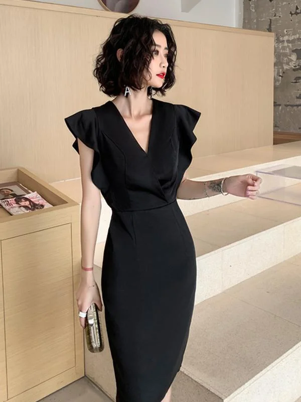 Elegant black evening party dress short dress