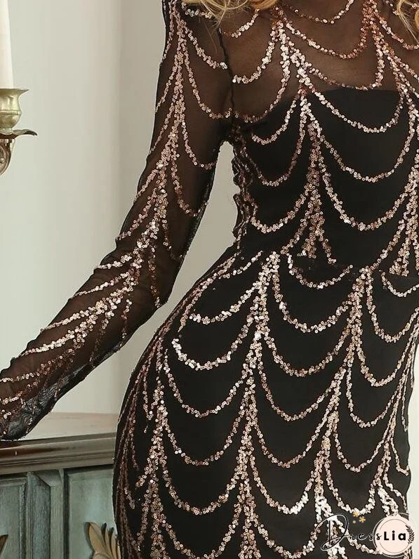 Mock-neck Sequin Mesh Prom Dress