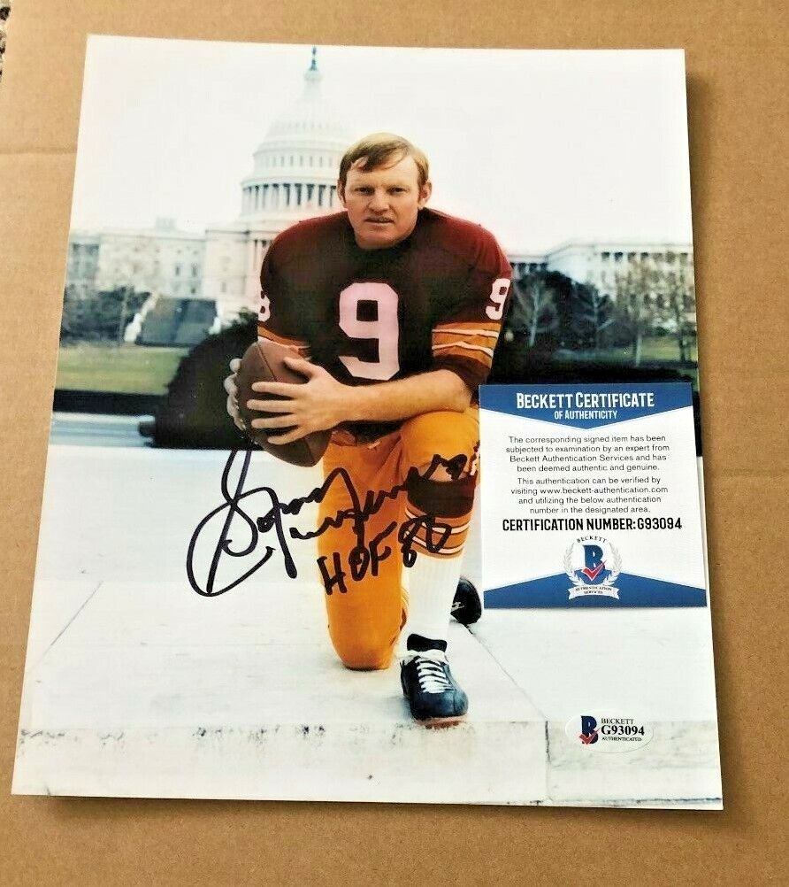 SONNY JURGENSEN SIGNED 8X10 WASHINGTON REDSKINS Photo Poster painting W/HOF83 BECKETT CERT #8