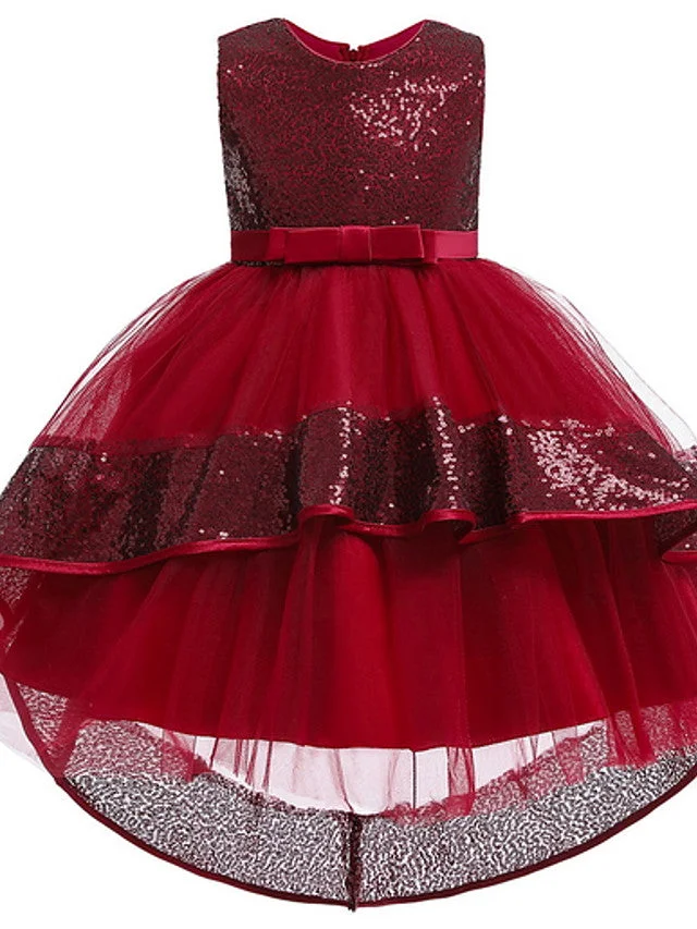 Daisda Ball Gown Sleeveless Jewel Neck Pageant Flower Girl Dresses  Polyester  With Bow Appliques