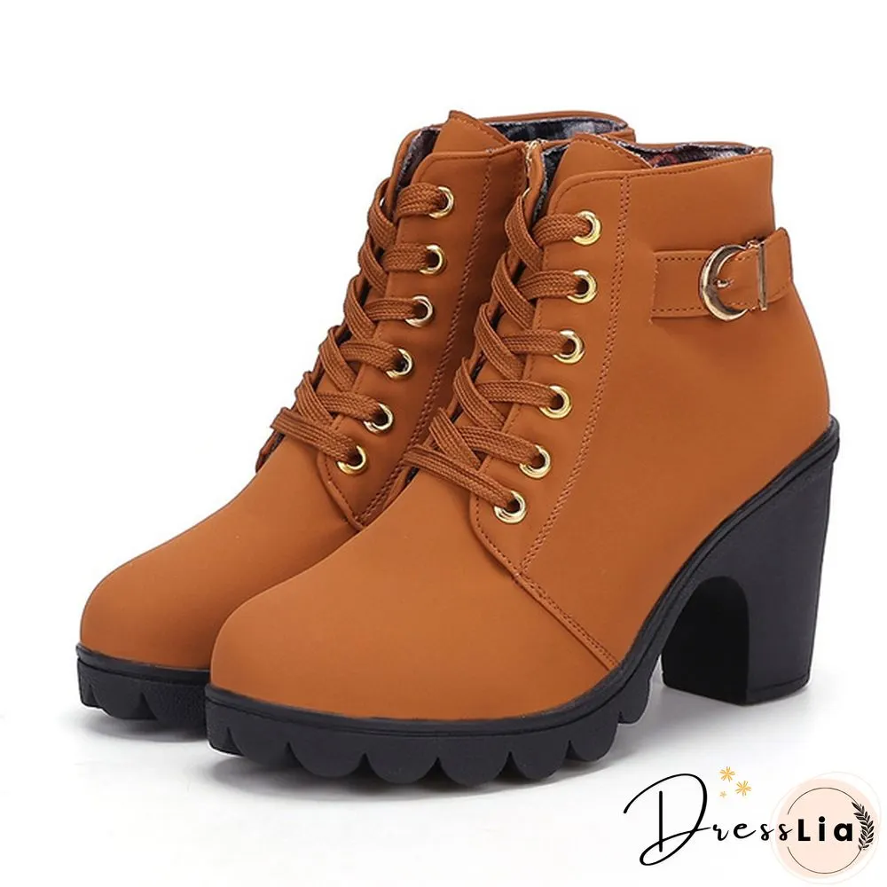 LSKJ Women Heel Short Boots Ankle Warm Short Boots Female Boots