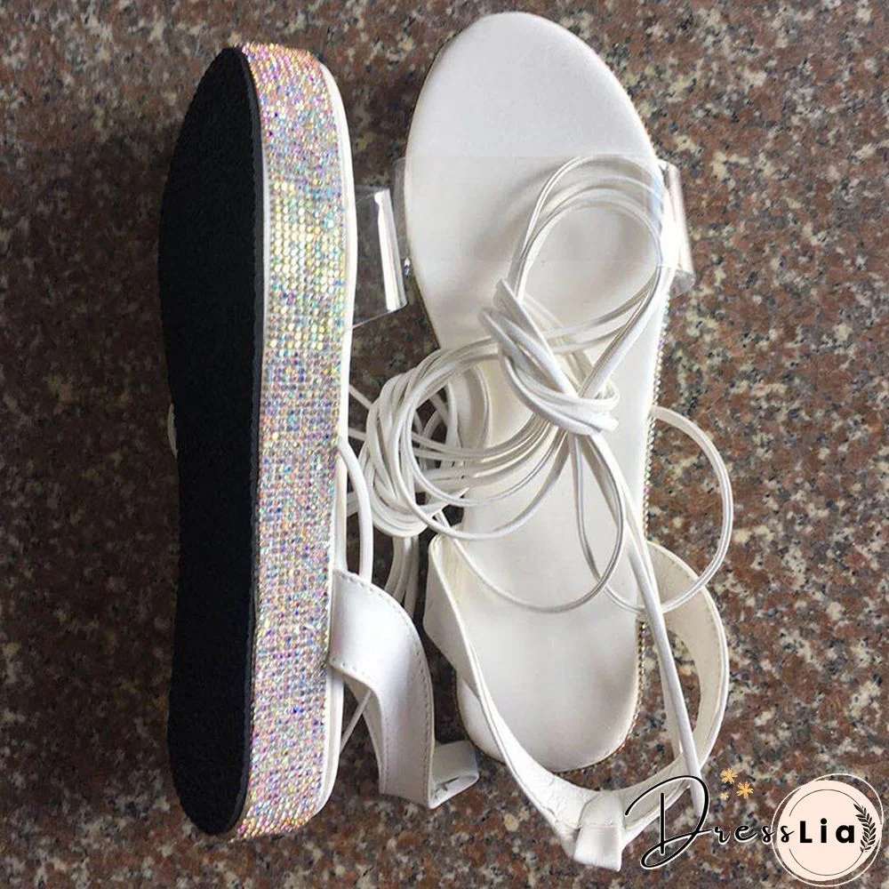Summer Platform Sandals Women Ankle Straps Sandalias Handmade Rhinestones Sexy Open Toe Beach Shoes Plus Size Sandalias Mujer