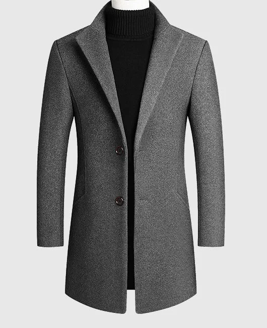 Lapel Collar Hidden Pocket Wool Slim Coat