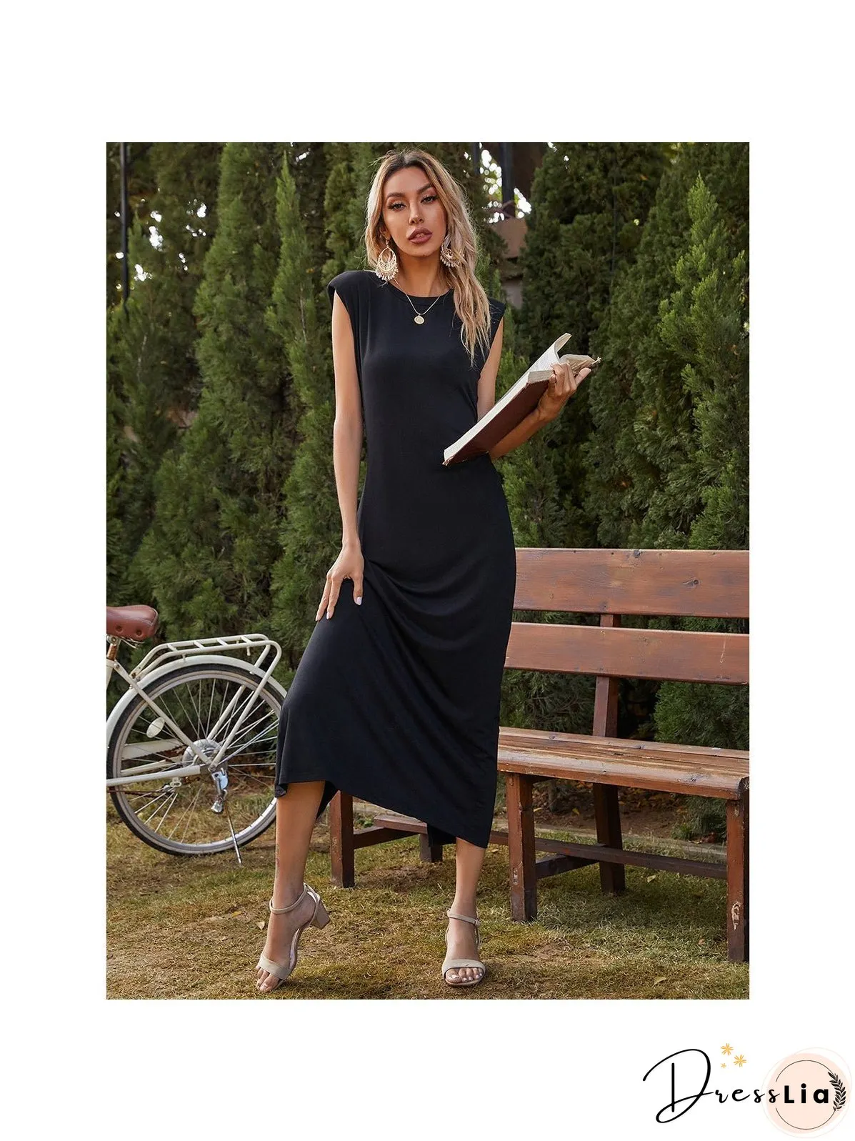 Simple solid color waist slim long skirt