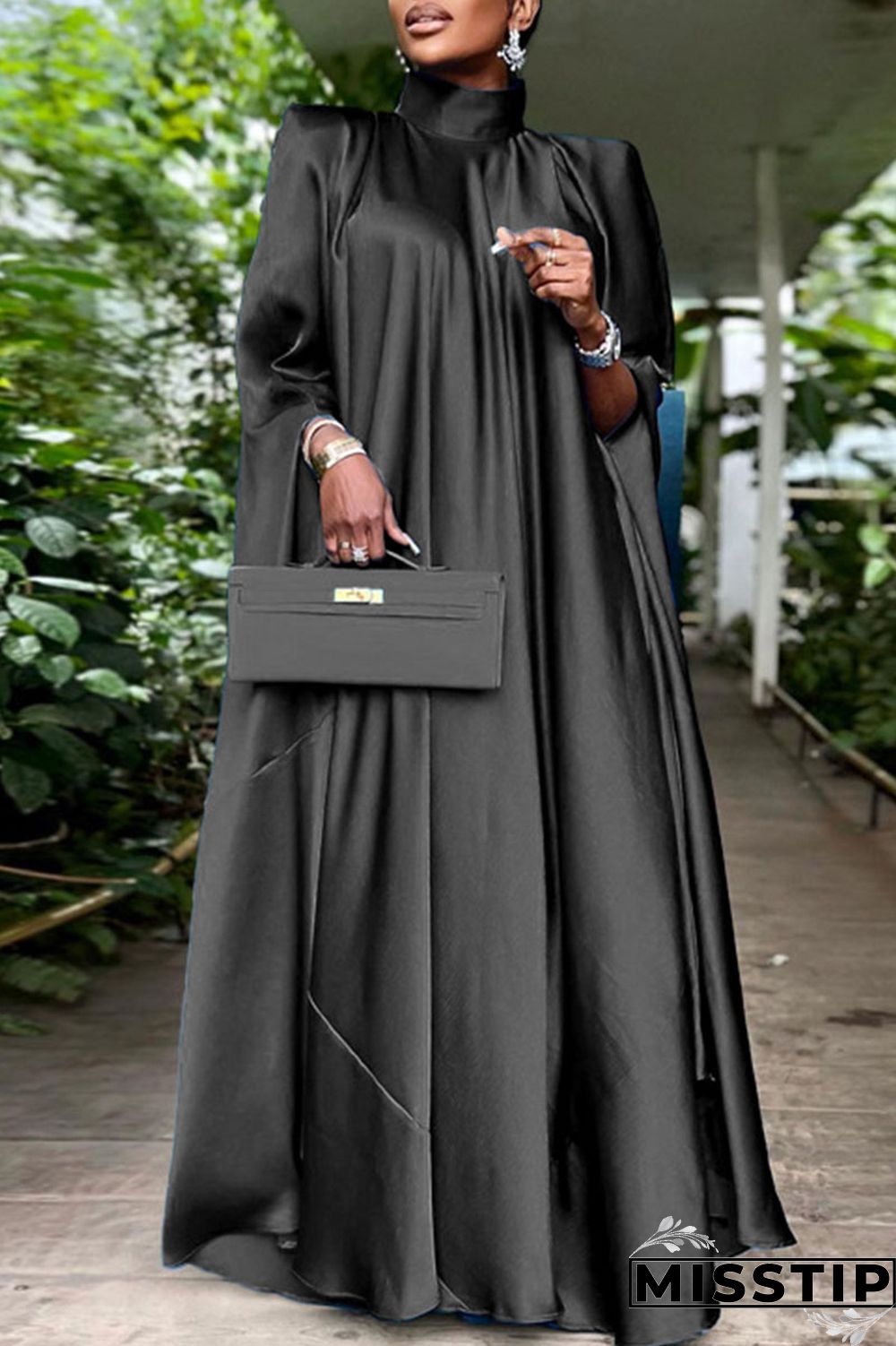 Blue Casual Solid Patchwork Turtleneck Straight Dresses