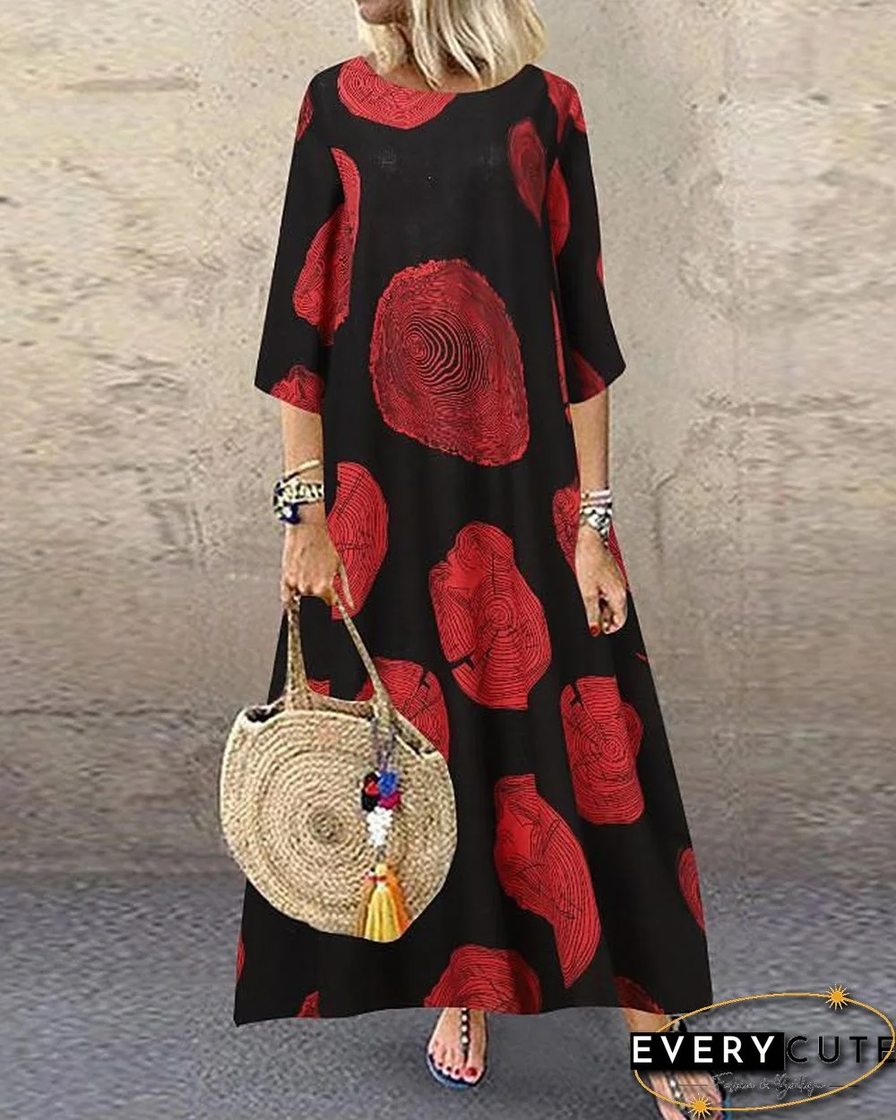 Women's Shift Dress Maxi long Dress 3/4 Length Sleeve Solid Color Geometric Print Summer Hot Casual White Black Red Yellow M L XL XXL 3XL 4XL 5XL White Dresses