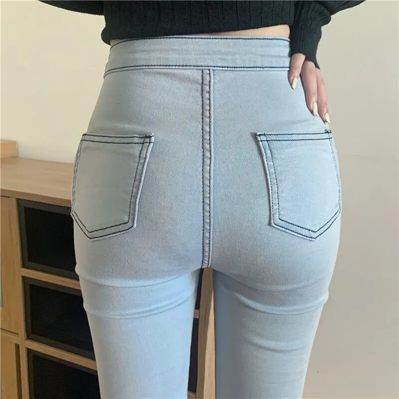 Jeans Women Korean Style Casual All-match Female Students High Waisted Spring Ulzzang 4 Colors Mujer Pure Color Pocket Simple BF