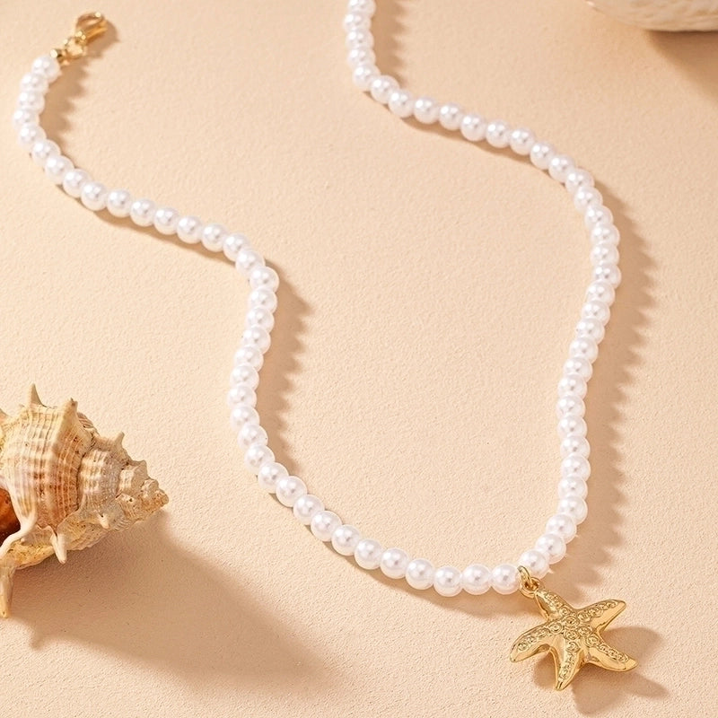 Fairy Style Starfish Artificial Pearl Women's Pendant Necklace2