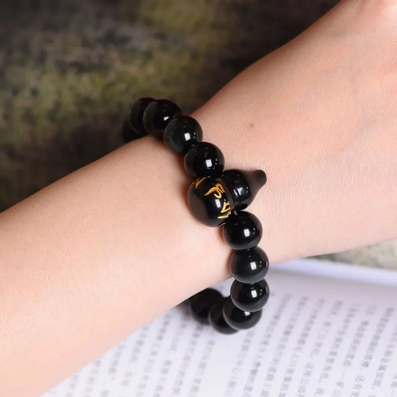 Obsidian Gourd Om Mani Padme Hum Inner Peace Bracelet