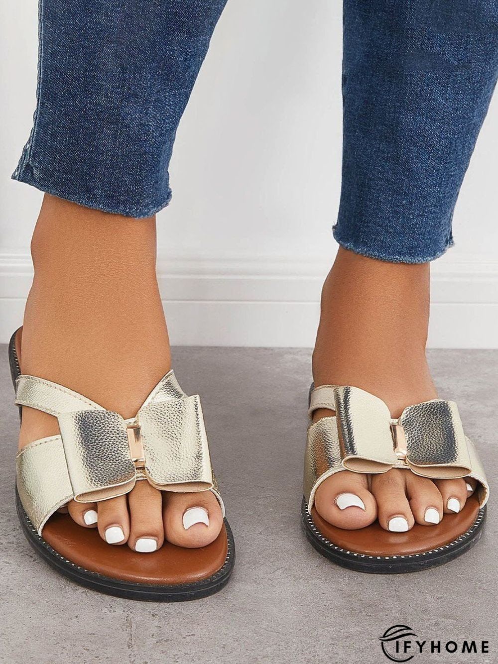 Contrast Paneled Bow Flat Slippers | IFYHOME