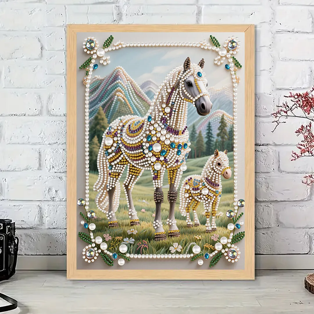 Horse Special Shaped 5D DIY Partial Drill Pearl Gem Diamond Art Painting Kit for Adults Beginners Home Decor Art Craft Pearl Diamond Painting 30x40cm