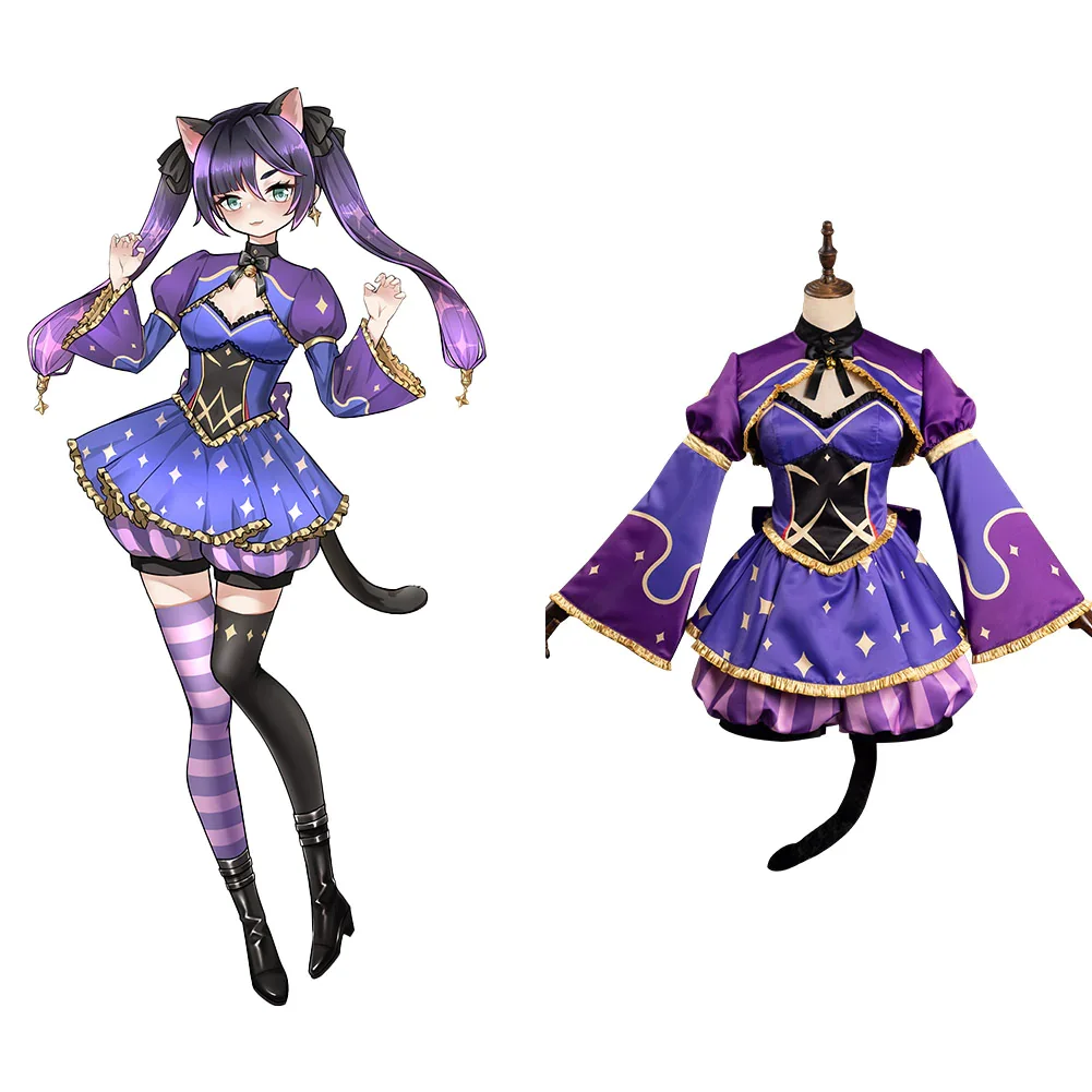 Genshin Impact Mona Alice in Wonderland Cosplay Costume Cheshire Cat  Dress Outfits Halloween Carnival Suit-Coshduk