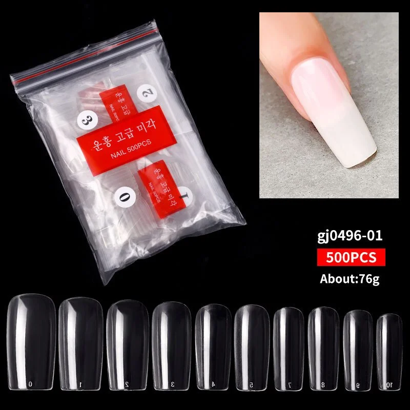 500pcs Transparent Natural Color False Nails Pop Ballet Stiletto Coffin Round Square Fake Nail Sticker Full Cover Nail Tips