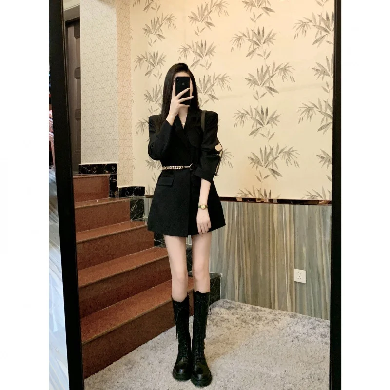 Toloer Toloer Korean Version Feeling Light Ripe Wind Small Suit Jacket Female Waist Show Thin Small Temperament Suit Skirt Autumn-Outfit Ideas