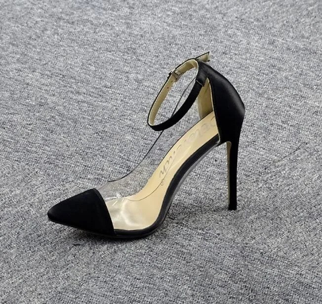 Women's High-heeled Shoes New Toe Monochrome Belt Buckle Fashion Single Shoes Pink Black Apricot Size 34 and 43