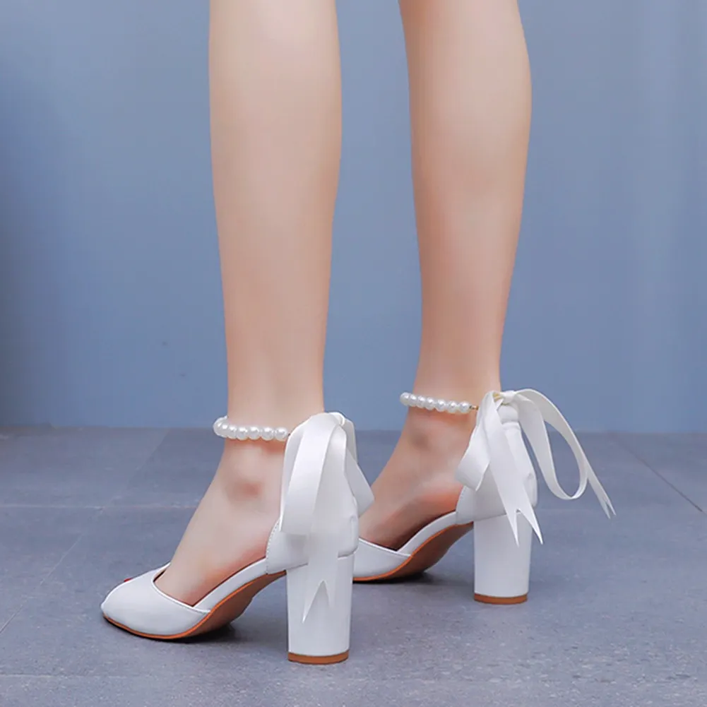 Breakj Breakj Cm Fish Mouth Coarse Sandals Shallow Buckle With Large-Size Beads Drifting Sandals Bride White Coarse Sandals Woman