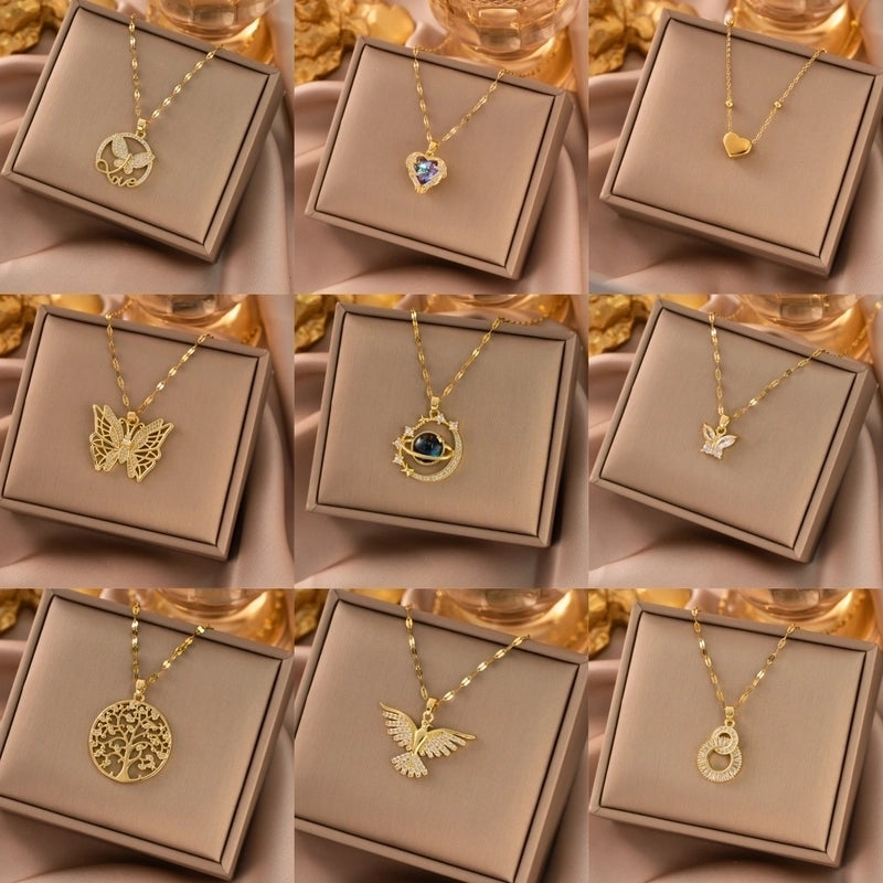 Elegant Animal Star Heart Shape Titanium Steel Rhinestones Plating Inlay Pendant Necklace