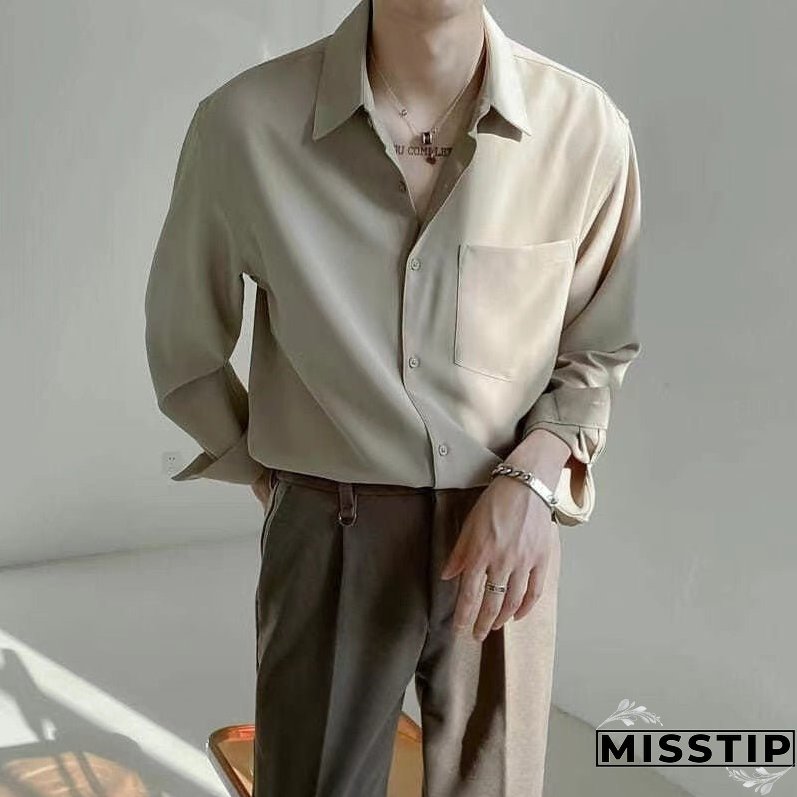 Spring New Senior Long Sleeve Button Down Shirts for Men Korean Fashion Loose Drape Solid Color All-match Men's Shirt Blouse
