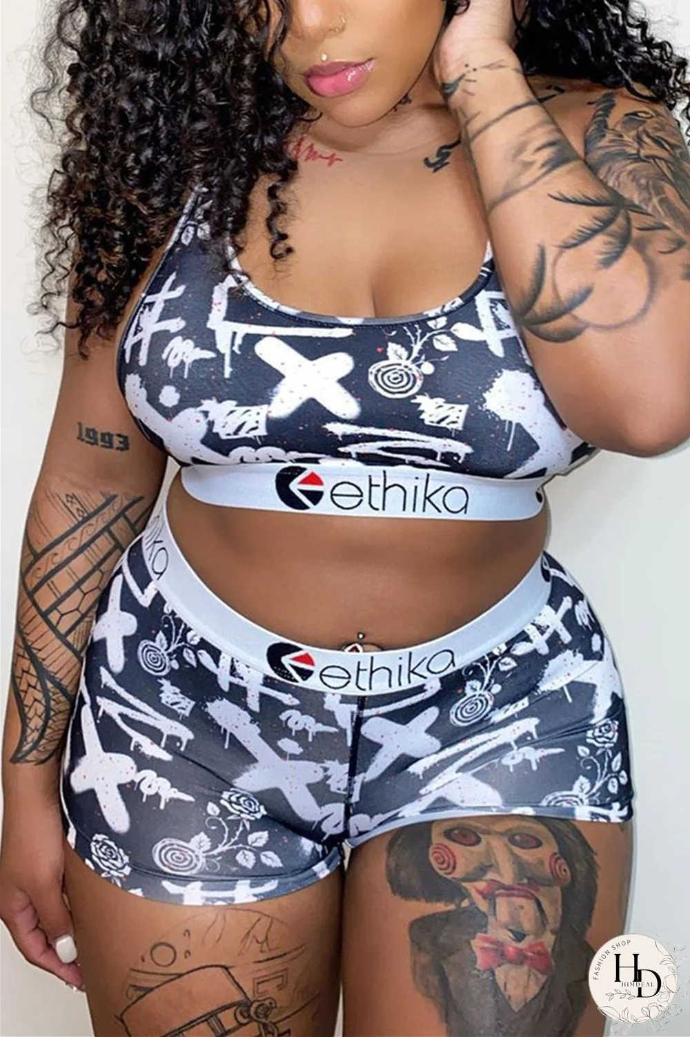 Red Fashion Sexy Printed Vest Shorts Set