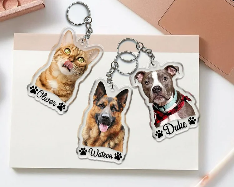 Custom Pet Portrait Keychain, Dog Mom Gift, Pet Acrylic Keychain