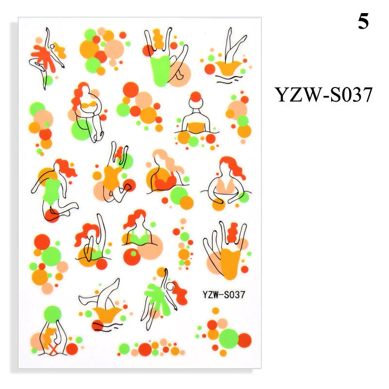1 Sheet Human Face Nail Stickers And Decals 2021 Nail Art Decorations Set Geometric Pattern Dried Flowers Sliders For Nails Art-Nail Inspo