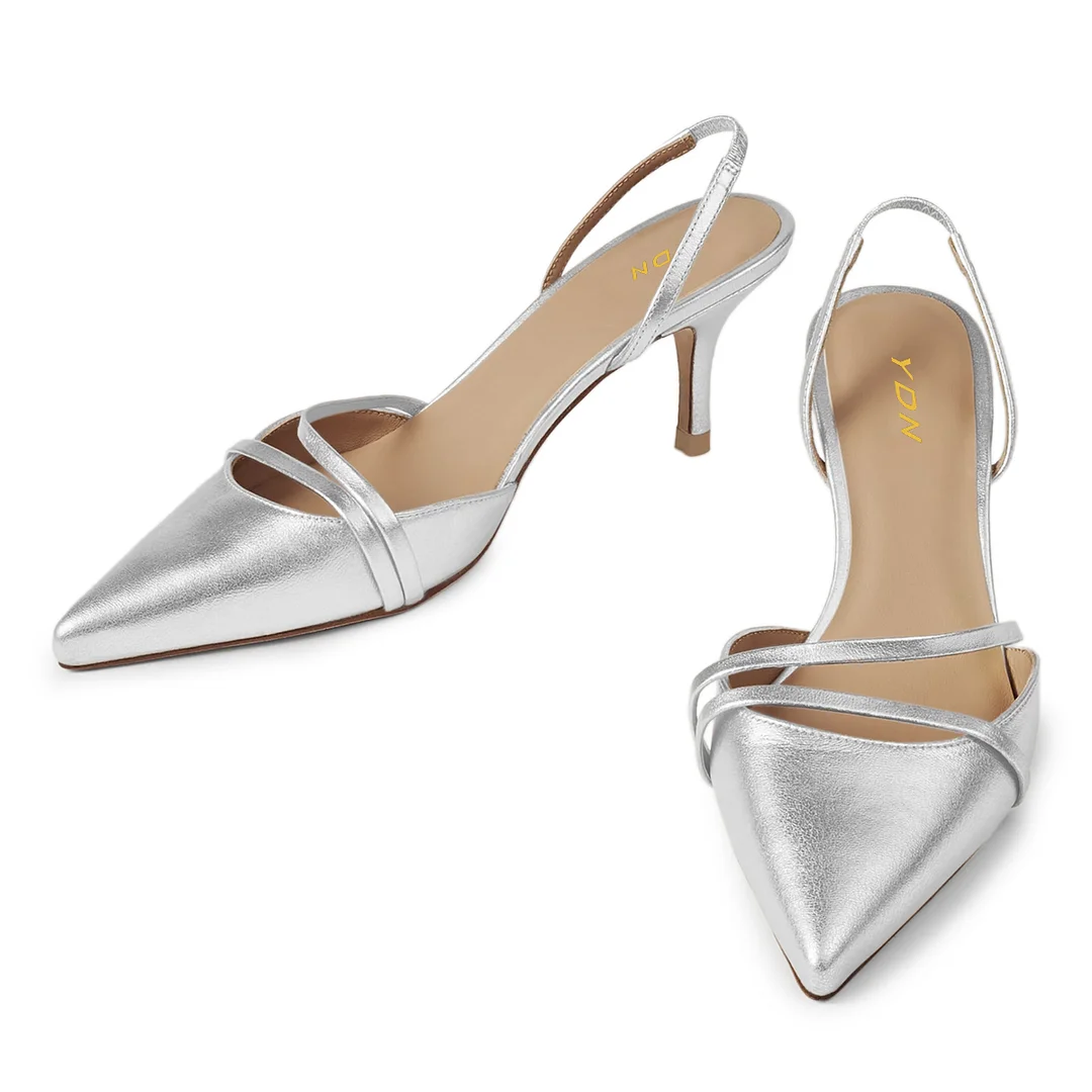 Women's Vegan Leather Distressed Pointed Slingback Pumps in Silver