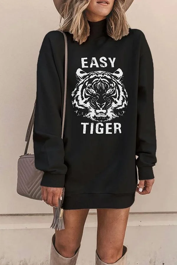 Turtleneck Tiger Print Sweatshirt Tops
