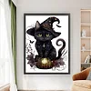>SALE<Full Embroidery Cotton Thread 11CT Printed Magic Black Cat Cross Stitch 50x65cm