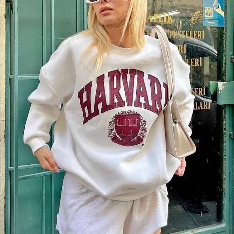 Letter Printed Thick Long Sleeve Sweatshirt Top at Hiphopee