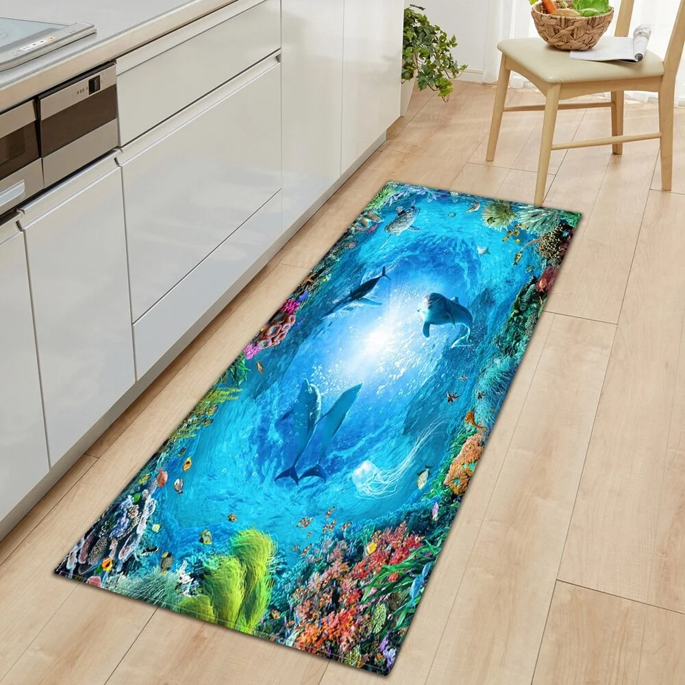 Underwater world Kitchen Mat Entrance Doormat 3D Pattern Bedroom Home Floor Decoration Living Room Carpet Bathroom Anti-slip Rug