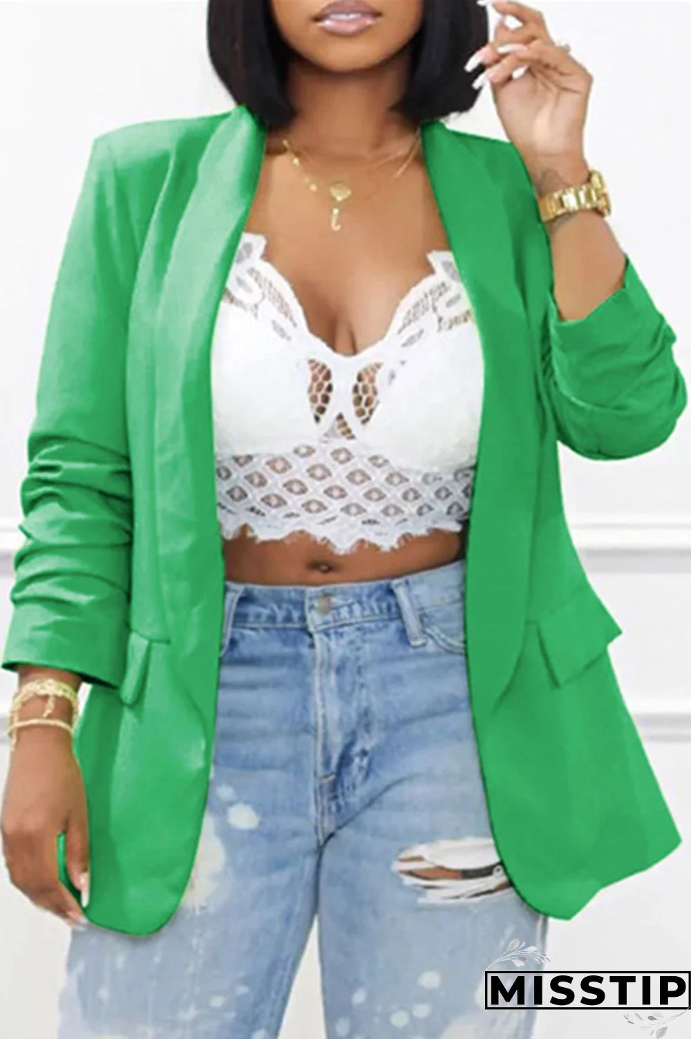 Black Fashion Casual Solid Patchwork Cardigan Turn-back Collar Outerwear